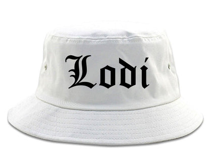 Lodi California CA Old English Mens Bucket Hat White
