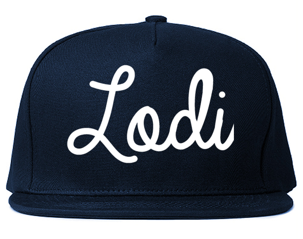 Lodi New Jersey NJ Script Mens Snapback Hat Navy Blue