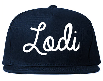 Lodi New Jersey NJ Script Mens Snapback Hat Navy Blue