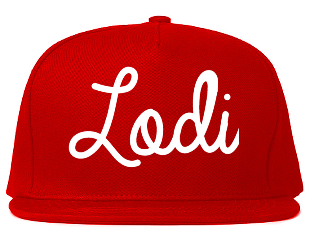 Lodi New Jersey NJ Script Mens Snapback Hat Red