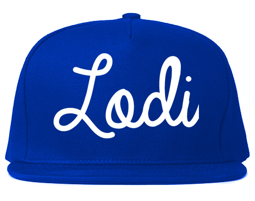 Lodi New Jersey NJ Script Mens Snapback Hat Royal Blue