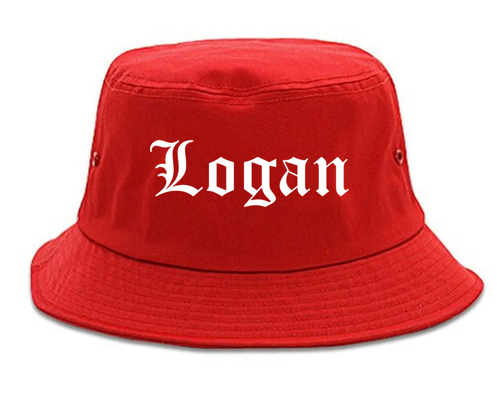 Logan Ohio OH Old English Mens Bucket Hat Red