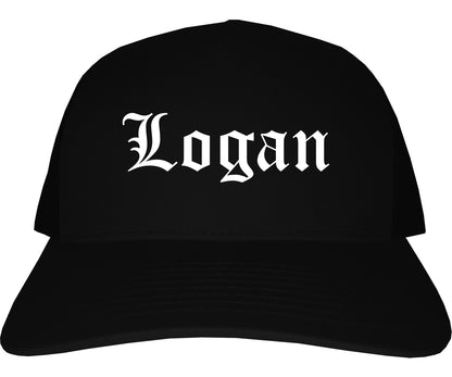 Logan Ohio OH Old English Mens Trucker Hat Cap Black