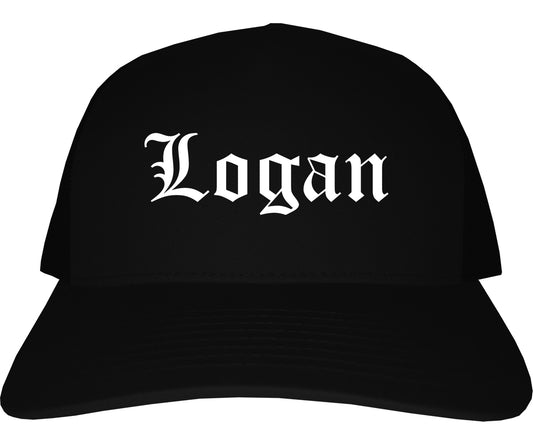 Logan Ohio OH Old English Mens Trucker Hat Cap Black