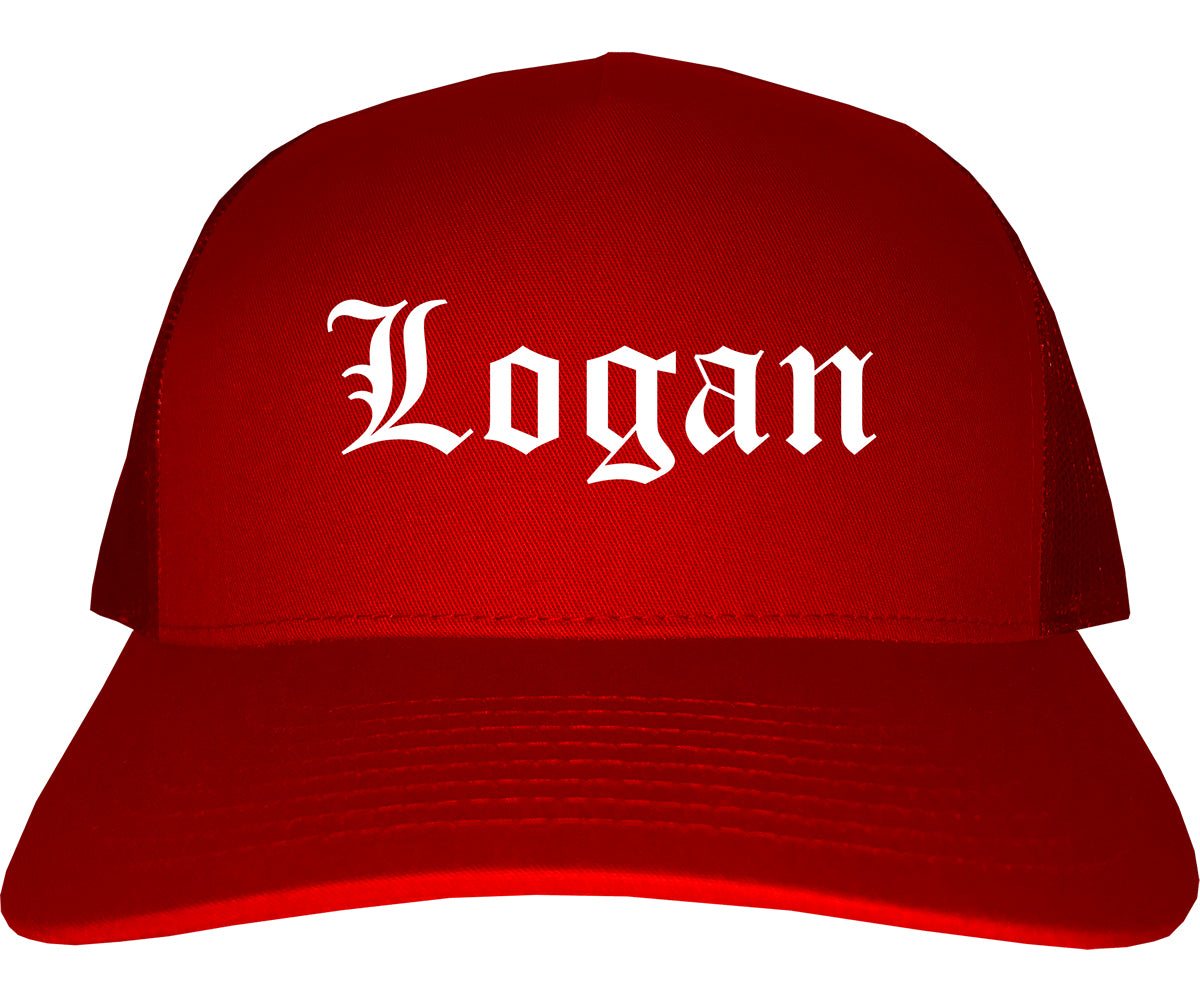 Logan Ohio OH Old English Mens Trucker Hat Cap Red