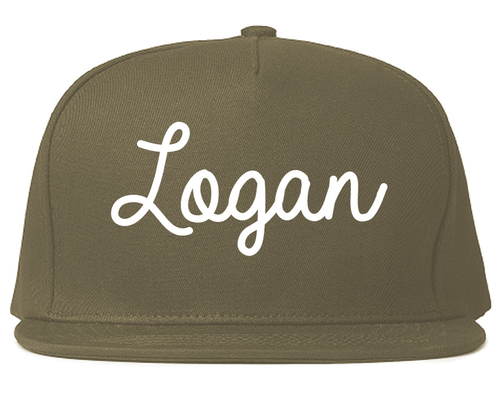 Logan Ohio OH Script Mens Snapback Hat Grey