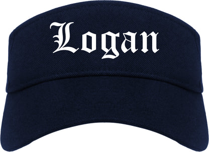 Logan Ohio OH Old English Mens Visor Cap Hat Navy Blue