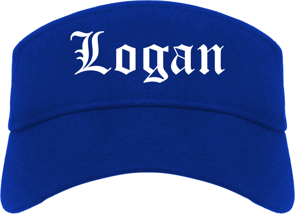 Logan Ohio OH Old English Mens Visor Cap Hat Royal Blue
