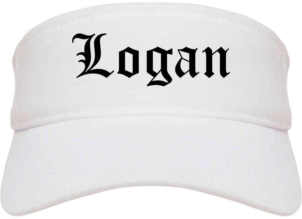 Logan Ohio OH Old English Mens Visor Cap Hat White