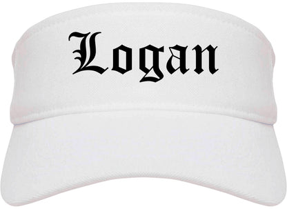 Logan Ohio OH Old English Mens Visor Cap Hat White