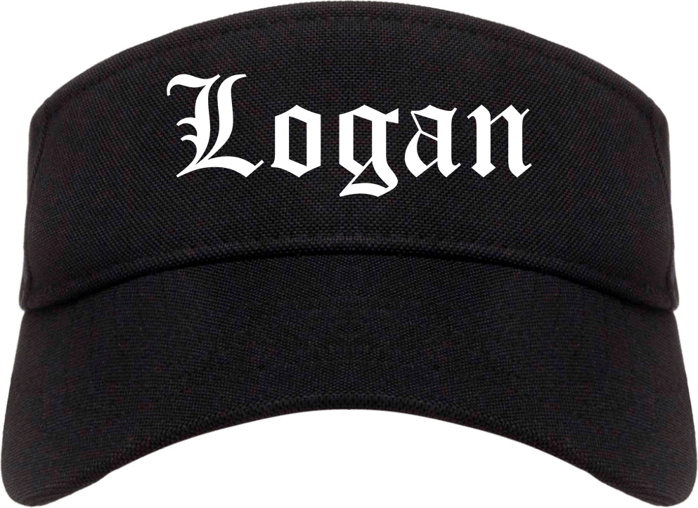 Logan Utah UT Old English Mens Visor Cap Hat Black