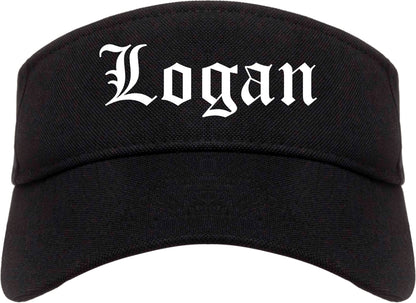 Logan Utah UT Old English Mens Visor Cap Hat Black