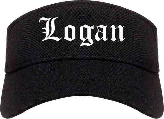 Logan Utah UT Old English Mens Visor Cap Hat Black