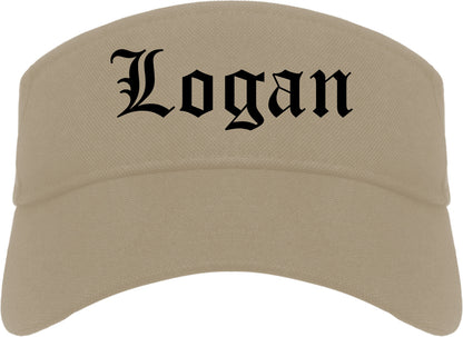 Logan Utah UT Old English Mens Visor Cap Hat Khaki