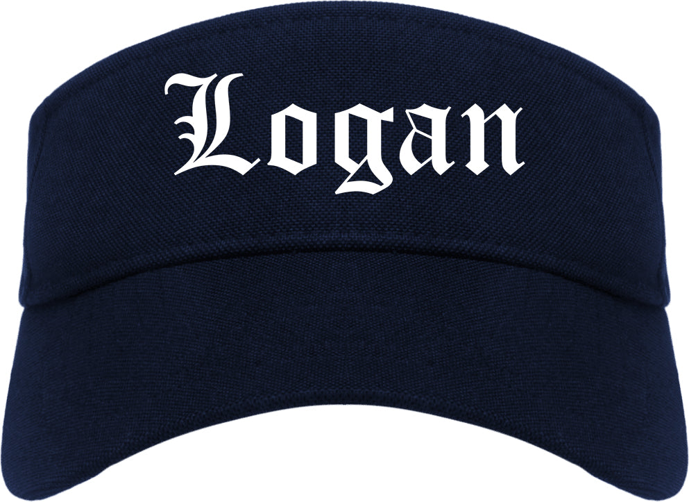 Logan Utah UT Old English Mens Visor Cap Hat Navy Blue