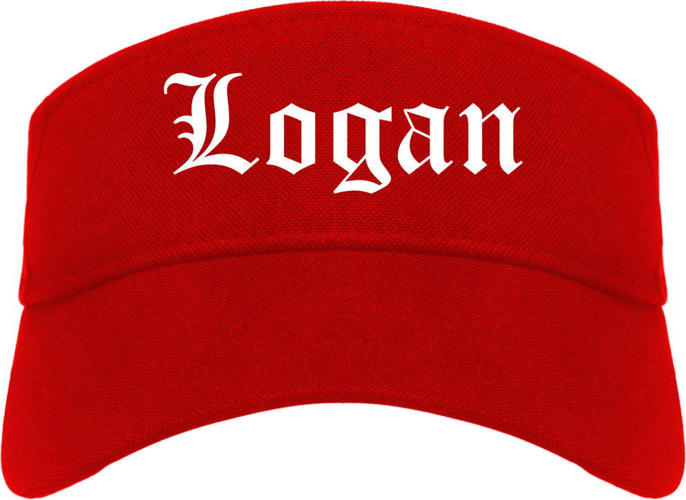 Logan Utah UT Old English Mens Visor Cap Hat Red