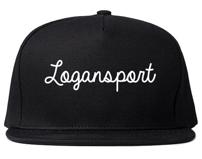Logansport Indiana IN Script Mens Snapback Hat Black