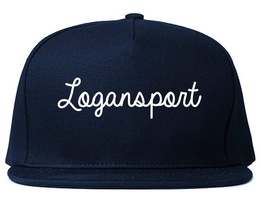 Logansport Indiana IN Script Mens Snapback Hat Navy Blue