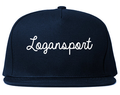 Logansport Indiana IN Script Mens Snapback Hat Navy Blue