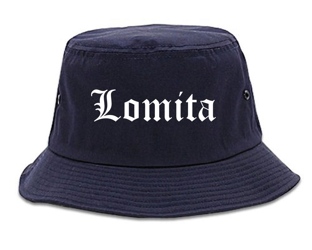 Lomita California CA Old English Mens Bucket Hat Navy Blue