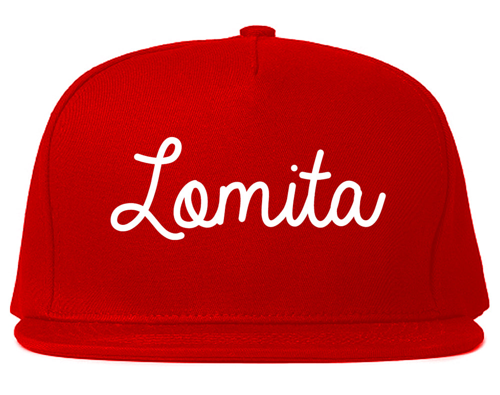 Lomita California CA Script Mens Snapback Hat Red