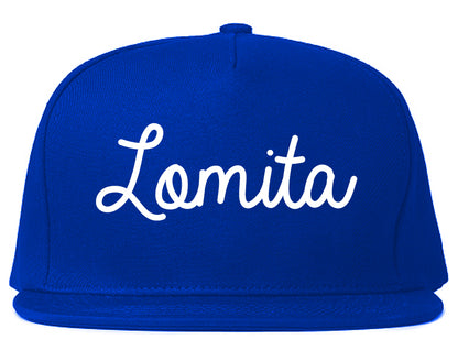 Lomita California CA Script Mens Snapback Hat Royal Blue