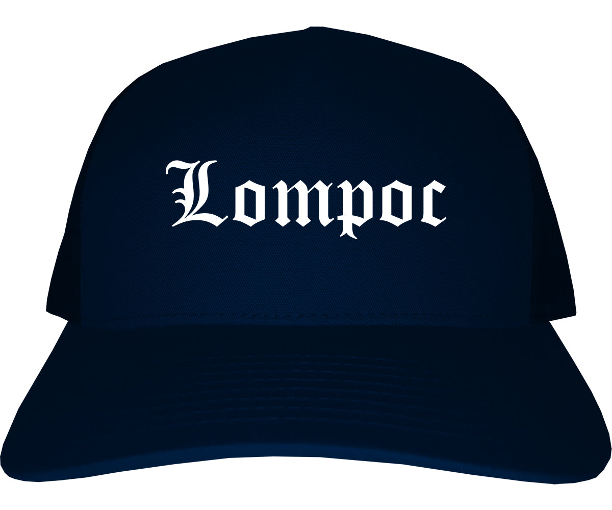 Lompoc California CA Old English Mens Trucker Hat Cap Navy Blue