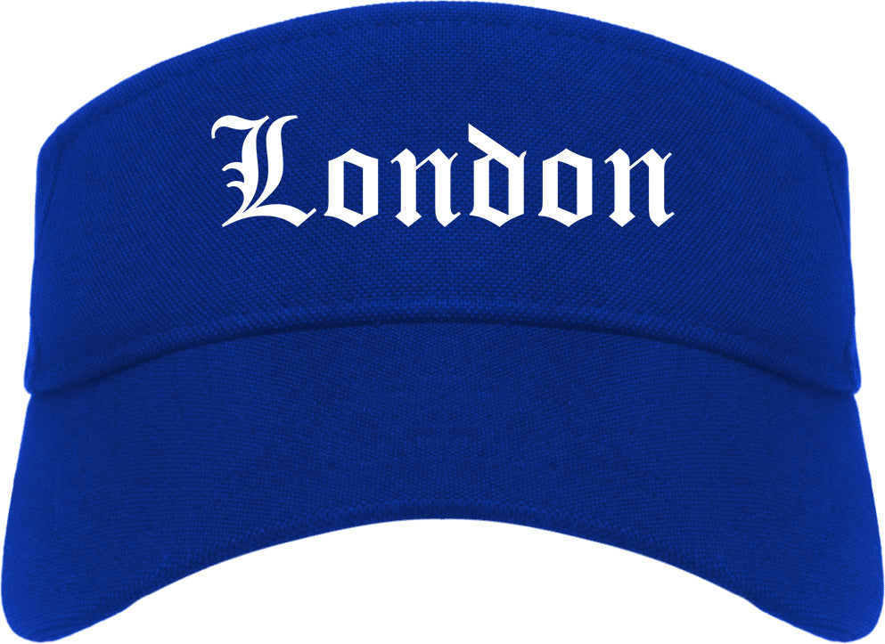London Ohio OH Old English Mens Visor Cap Hat Royal Blue