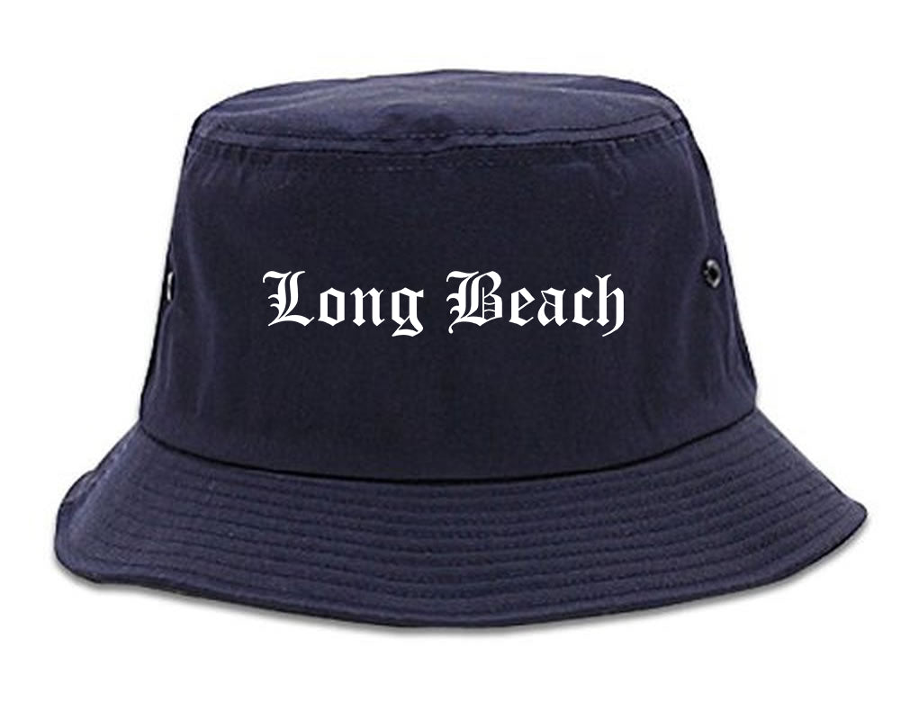 Long Beach California CA Old English Mens Bucket Hat Navy Blue