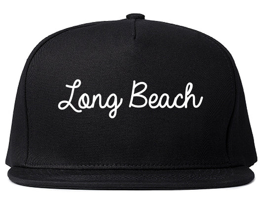 Long Beach California CA Script Mens Snapback Hat Black