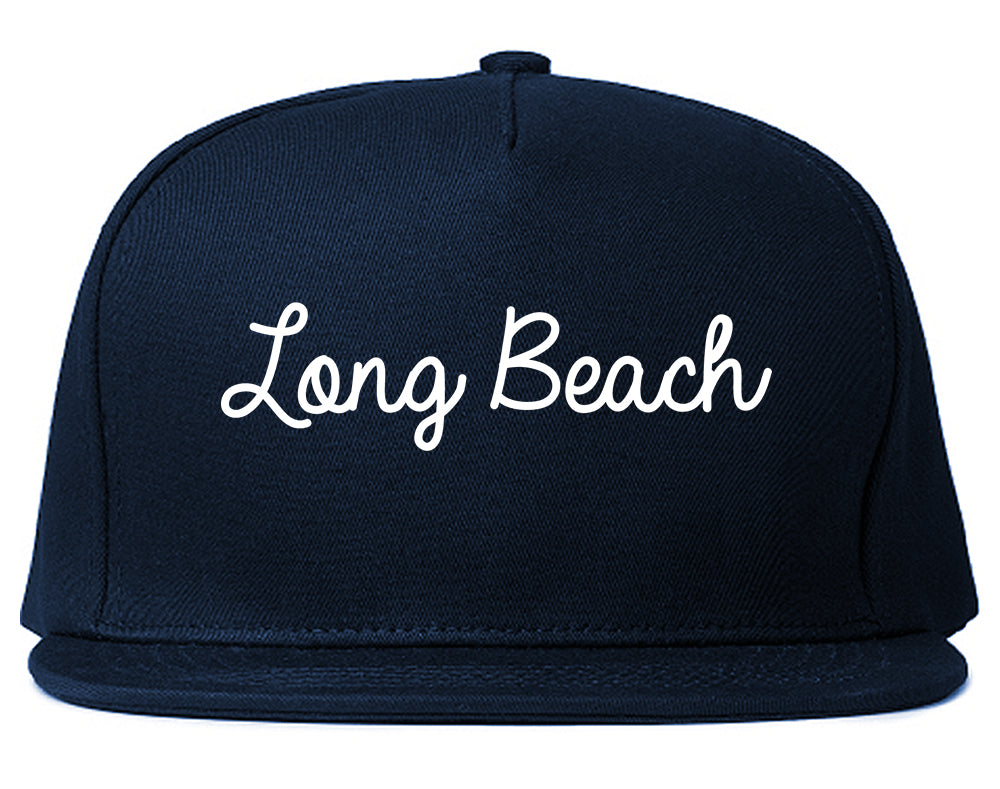 Long Beach California CA Script Mens Snapback Hat Navy Blue