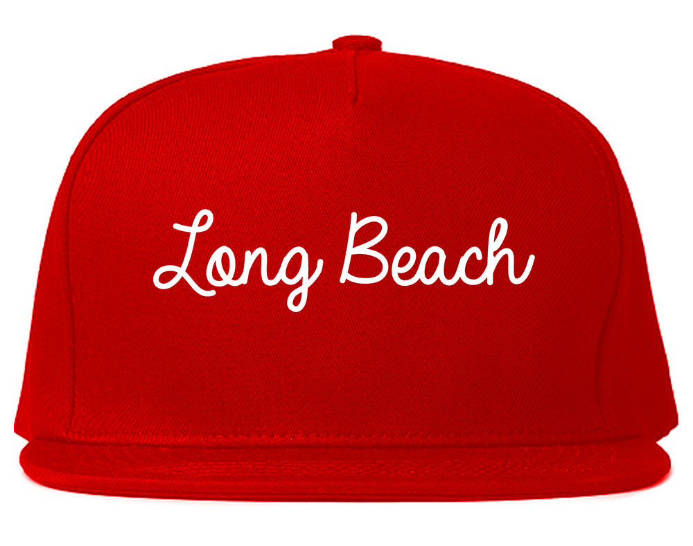 Long Beach California CA Script Mens Snapback Hat Red