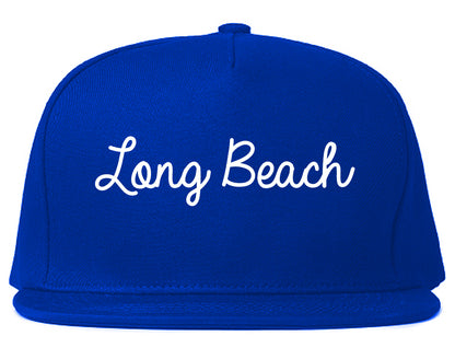 Long Beach California CA Script Mens Snapback Hat Royal Blue