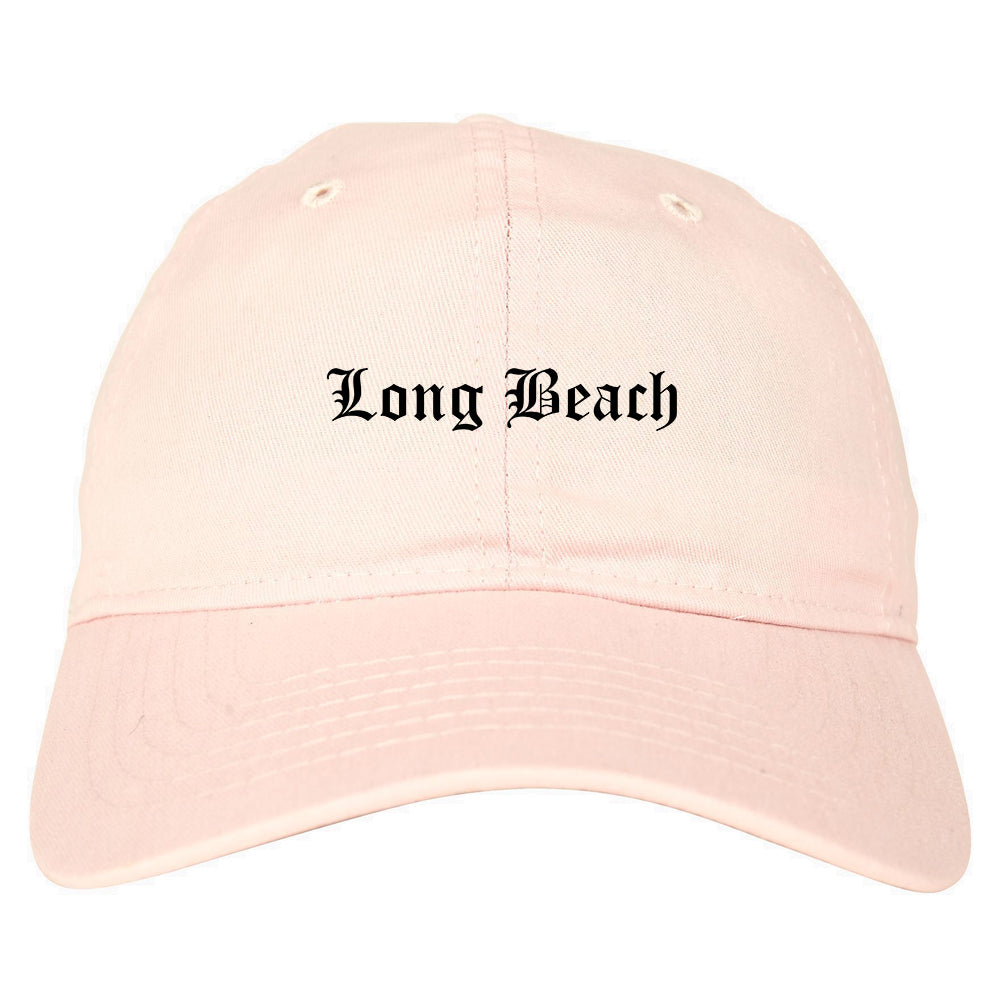 Long Beach Mississippi MS Old English Mens Dad Hat Baseball Cap Pink