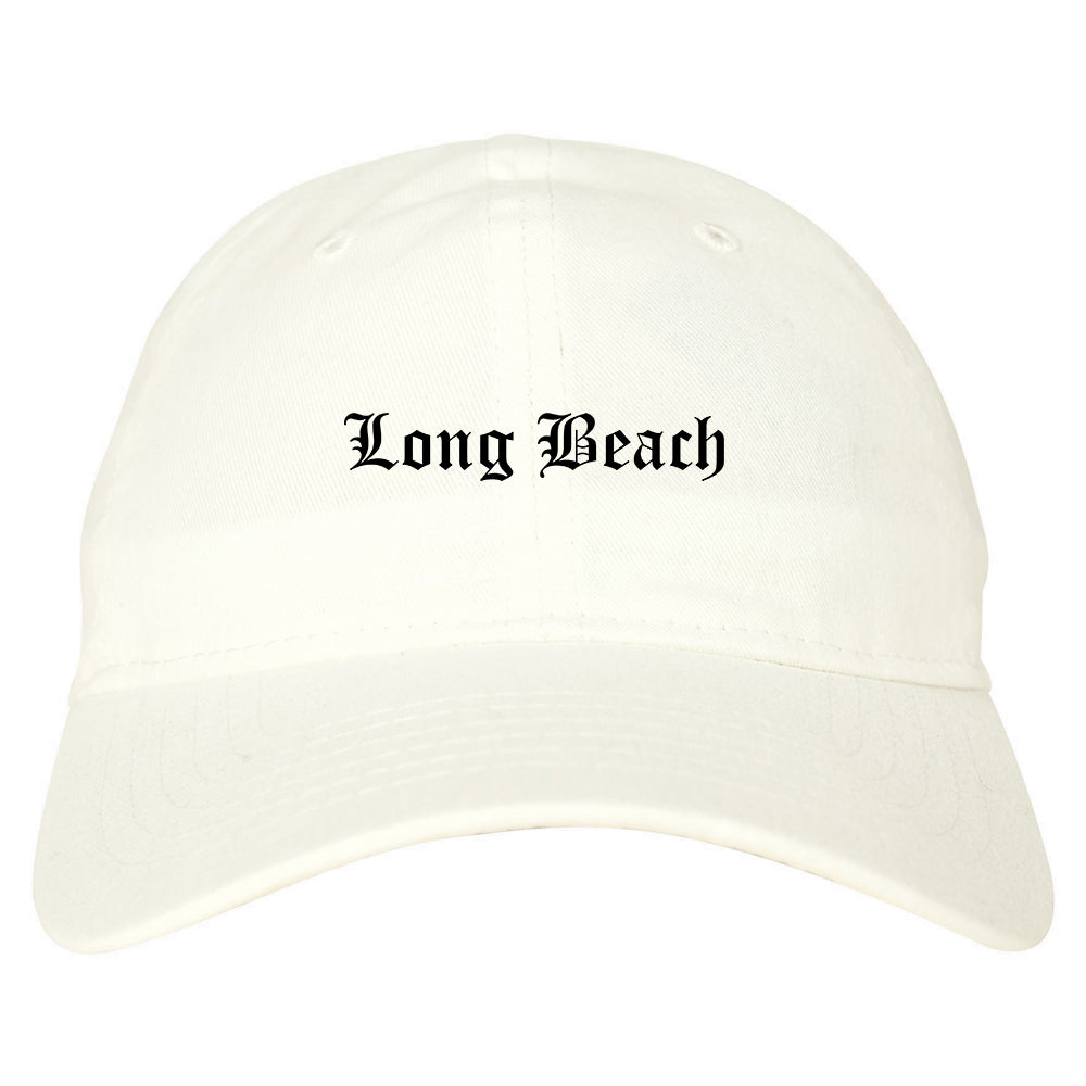 Long Beach Mississippi MS Old English Mens Dad Hat Baseball Cap White