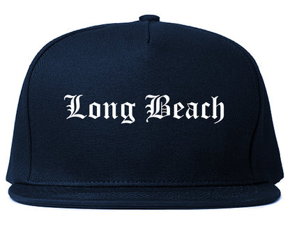 Long Beach New York NY Old English Mens Snapback Hat Navy Blue