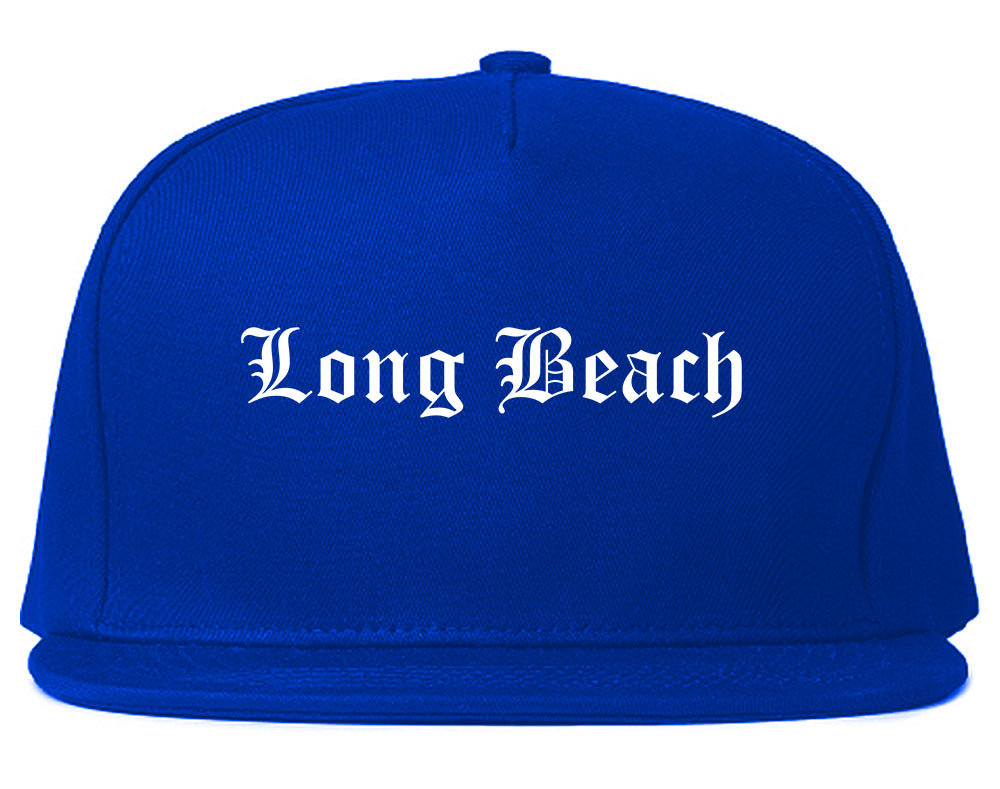 Long Beach New York NY Old English Mens Snapback Hat Royal Blue