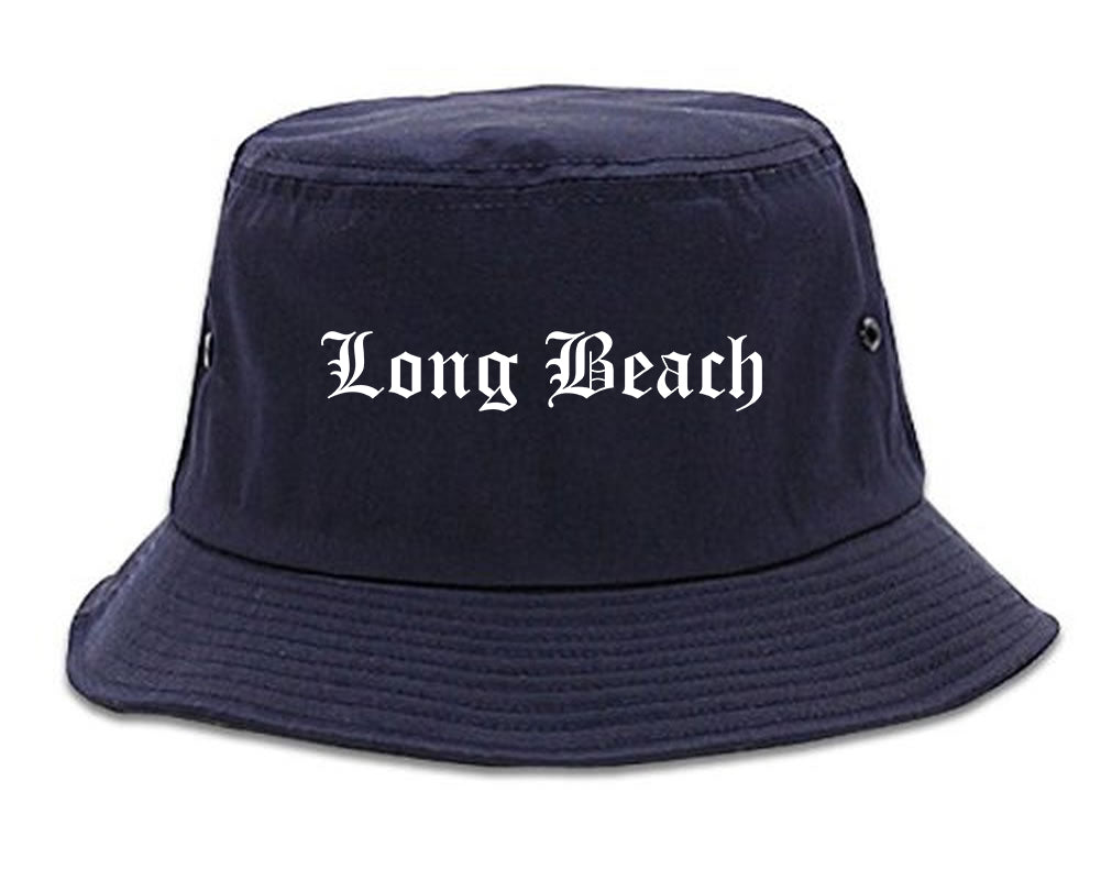 Long Beach New York NY Old English Mens Bucket Hat Navy Blue