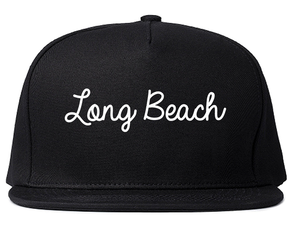 Long Beach New York NY Script Mens Snapback Hat Black