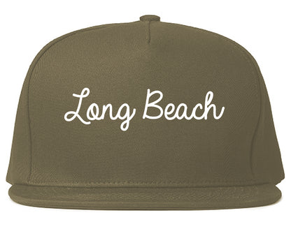 Long Beach New York NY Script Mens Snapback Hat Grey