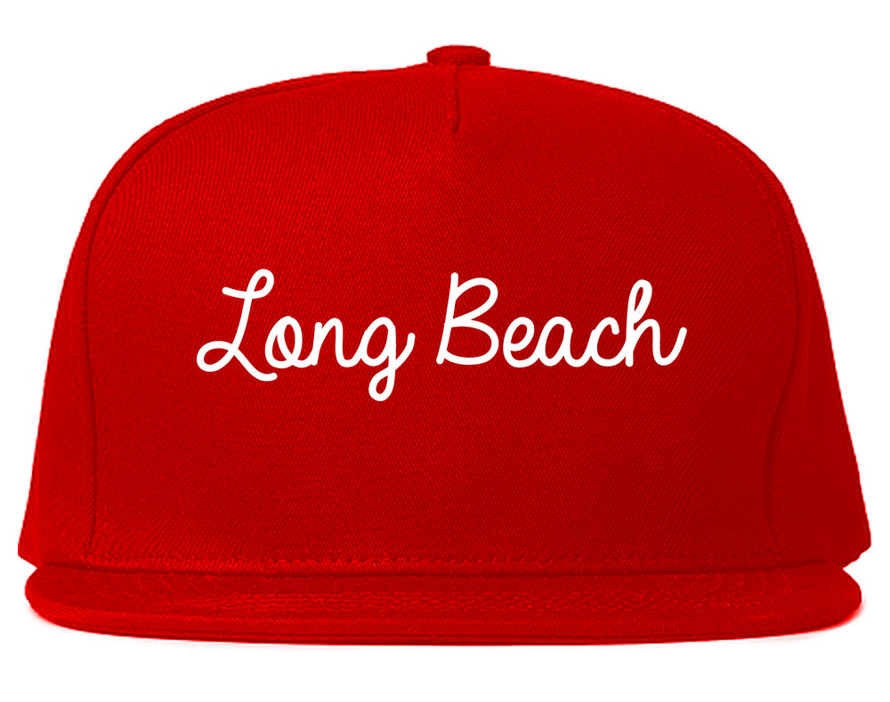 Long Beach New York NY Script Mens Snapback Hat Red