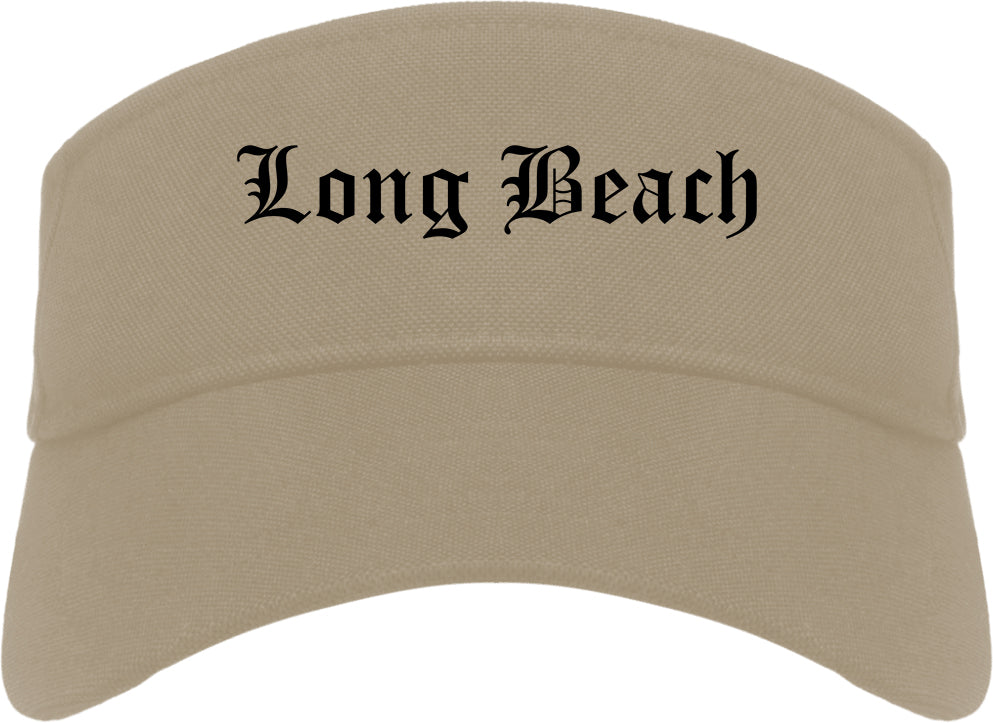 Long Beach New York NY Old English Mens Visor Cap Hat Khaki
