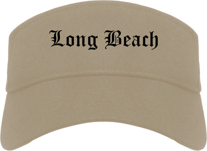 Long Beach New York NY Old English Mens Visor Cap Hat Khaki