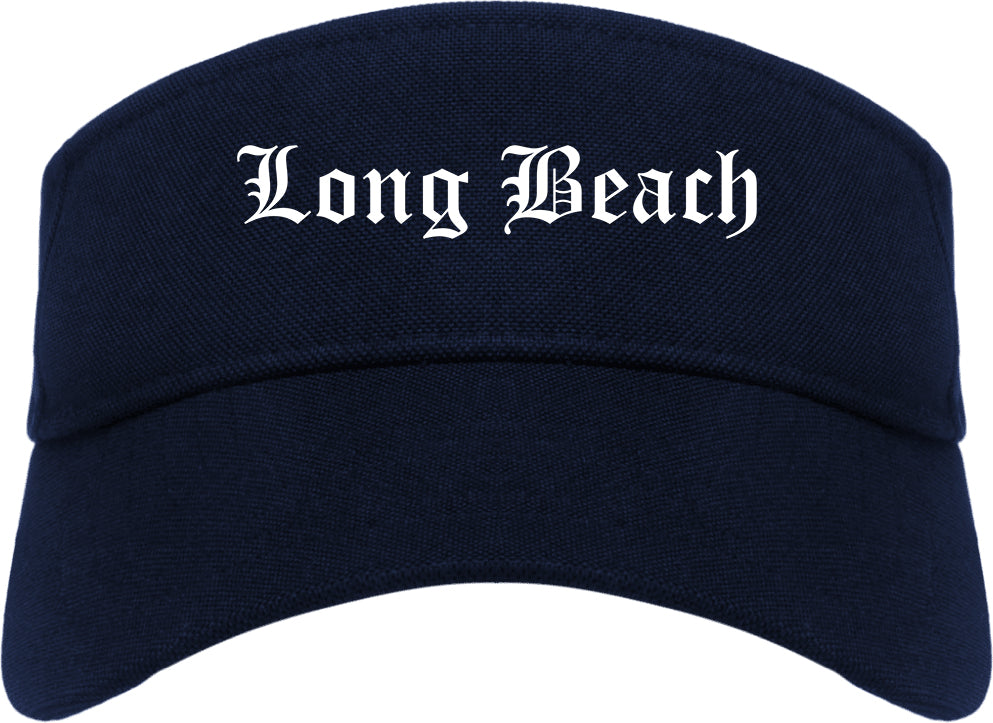 Long Beach New York NY Old English Mens Visor Cap Hat Navy Blue