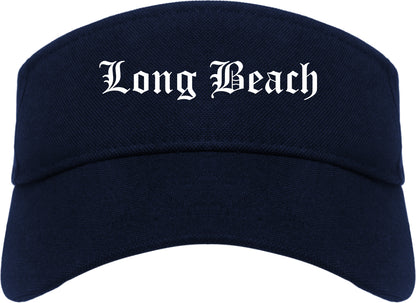 Long Beach New York NY Old English Mens Visor Cap Hat Navy Blue