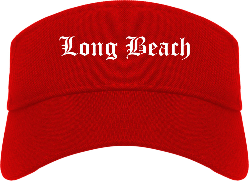 Long Beach New York NY Old English Mens Visor Cap Hat Red