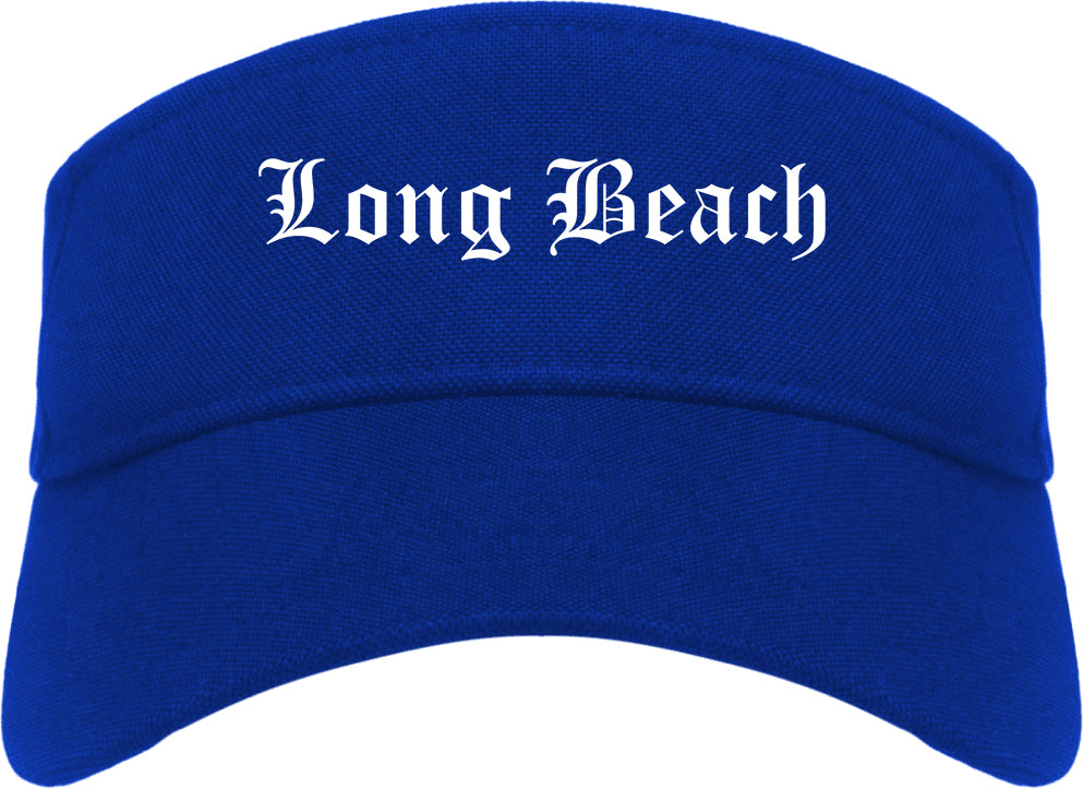 Long Beach New York NY Old English Mens Visor Cap Hat Royal Blue