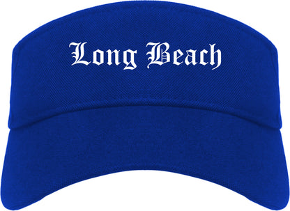 Long Beach New York NY Old English Mens Visor Cap Hat Royal Blue