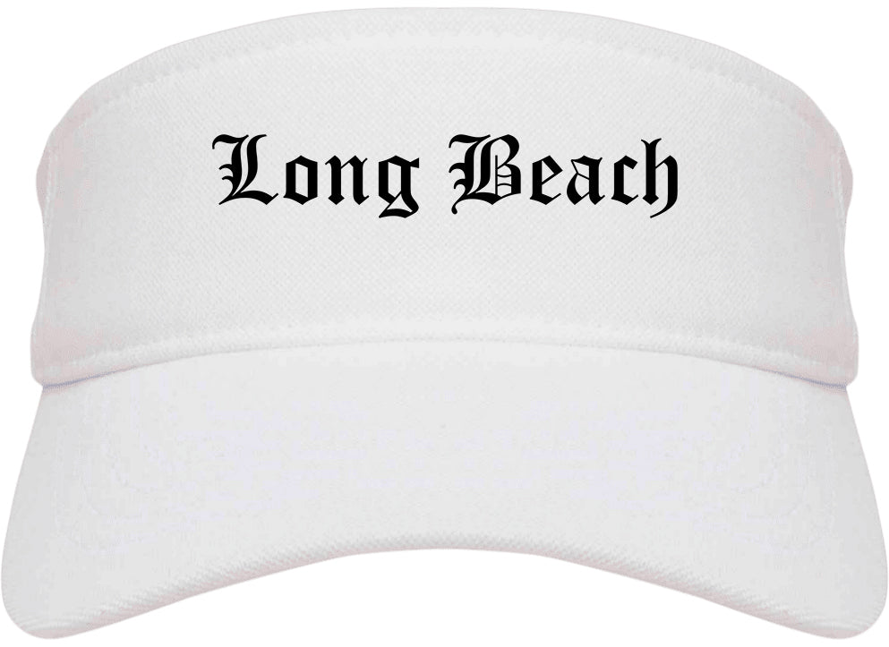 Long Beach New York NY Old English Mens Visor Cap Hat White