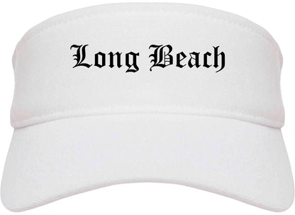 Long Beach New York NY Old English Mens Visor Cap Hat White